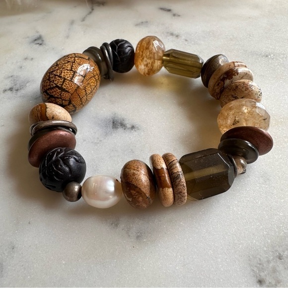 Silpada Jewelry Jasper & Mixed Stone Sterling Silver Stretch Bead Bracelet - Picture 5 of 7